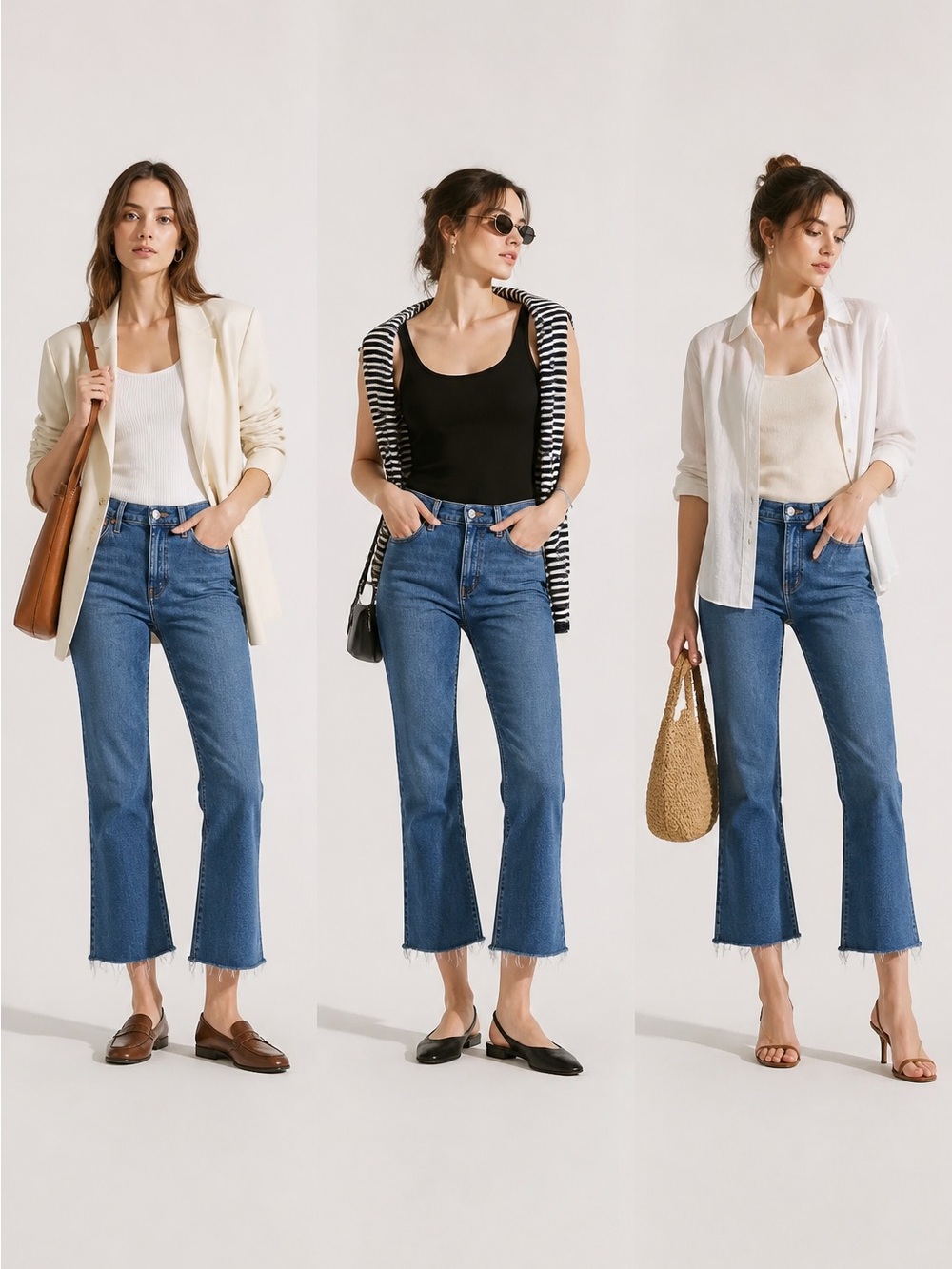 Madewell Mid-Rise Kick Out Cropped Blue Denim Jeans Raw Hem Casual Women's 30